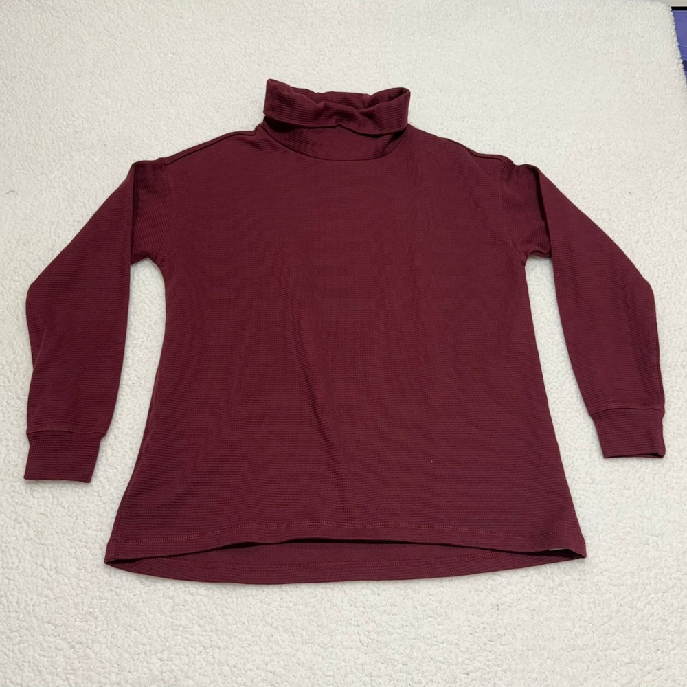 Lands End Womens Burgundy‎ Waffle Knit Turtleneck Long Sleeve Top Large